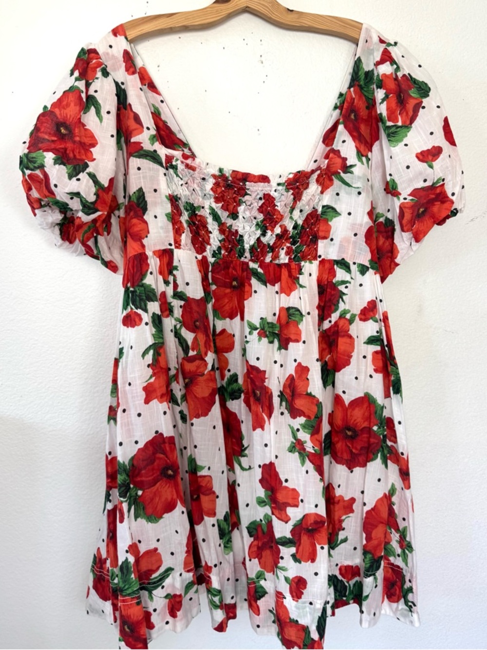 Maeve Anthropologie Square Neck Mini Babydoll Dress Red Floral Print Size Large - Picture 4 of 13
